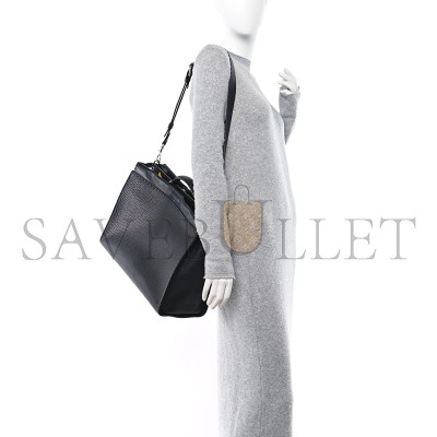 FENDI CUOIO ROMANO SELLERIA MONSTER EYES INLAY LARGE PEEKABOO SATCHEL BLACK SUNFLOWER (42*34*18cm)